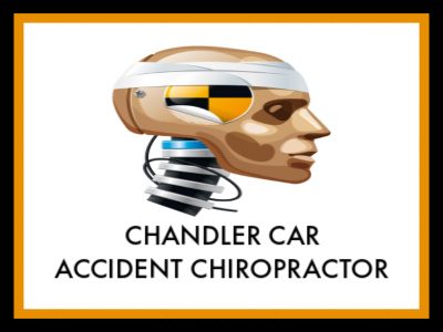 Graphic stating CHANDLER CAR ACCIDENT CHIROPRACTOR WITH CRASH DUMMY HEADSHOT